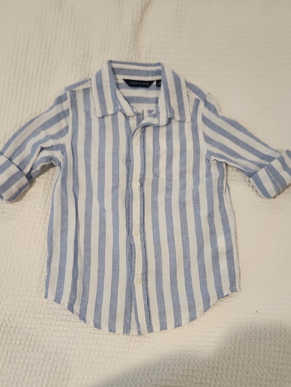 Janie and Jack Light Blue & White Striped Button-Down Shirt Linen/cotton Size 3
